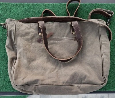 Myra Shoulder Bag Purse Brown Green Canvas Shoulder Strap Zipped New With Tags  - Image 1 of 4