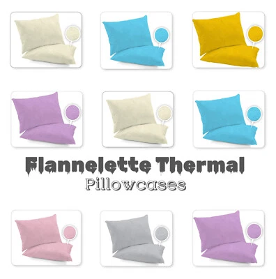 Pillowcases Pair Pack Brushed Cotton Flannelette Thermal Pillow Covers 19''x29'' - Image 1 of 3