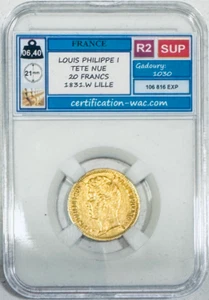 LOUIS PHILIPPE I NACKTER KOPF 20 FRANCS 1831.W LILLE - Bild 1 von 4