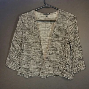Eileen Fisher Size XS Petite Gray Striped Linen Blend Open Front Cardigan - Picture 1 of 3