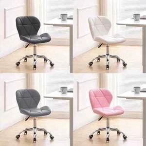 Silla de oficina de escritorio de computadora acolchada patas cromadas taburete de tocador ajustable giratorio - Imagen 1 de 21