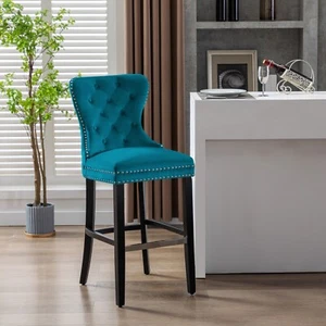 29" Tufted Velvet Bar Stool, Black - Picture 1 of 66