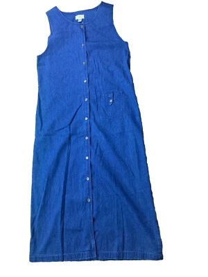Maxi vestido vaquero Talbots para mujer sin mangas botones parche bolsillos talla 12 modesto Foto 1 de 4