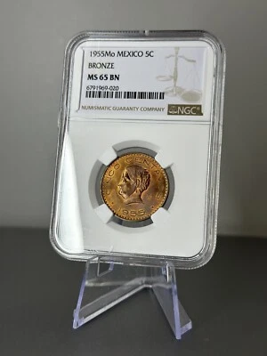 1955 Mo Mexico 5 Centavos NGC MS65 BN Bronze Coin Josefa Ortiz de Domínguez - Image 1 of 2