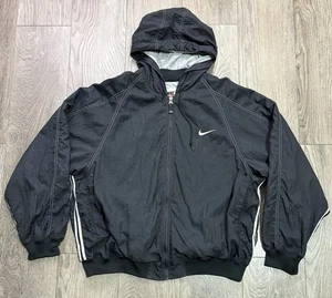 Vintage Nike Windbreaker Jacket Mens XXL Full Zip Lined Nylon Hooded Black - Picture 1 of 7