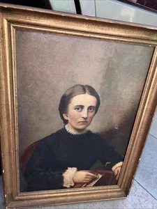 antico dipinto ritratto signora abito nero con monaca biblica 1877 firmato E.O. Fosso ad arco - Foto 1 di 8