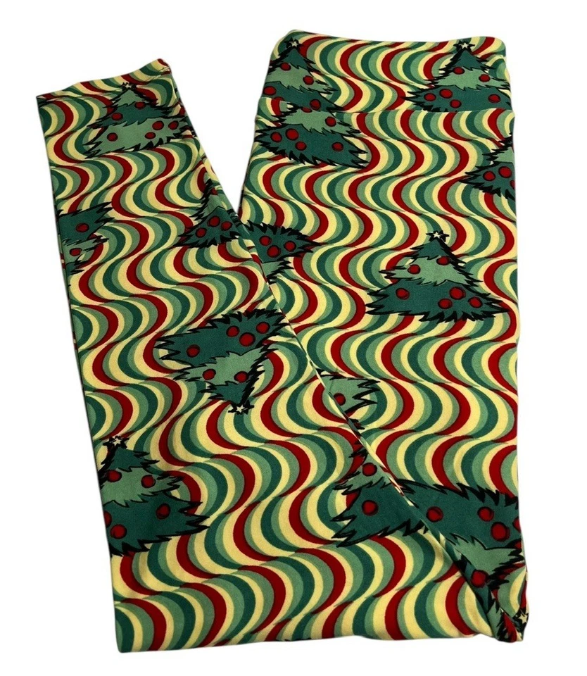 Leggings LuLaRoe TC2 Tall Curvy 2 Christmas TREE Holiday GROOVY Stripe envio rápido - Imagem 1 de 4