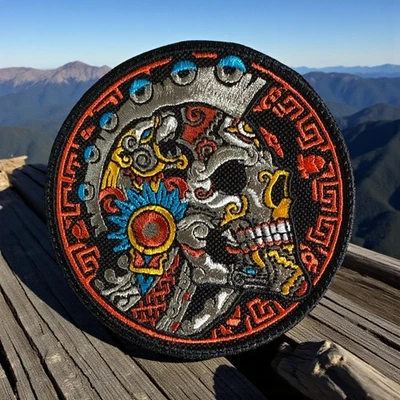 Aztec-Skull Embroidery Patch 4.07" X 4.07"-7" X 7"-10" X 10" - Image 1 of 4