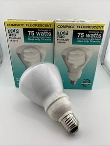 2 COMPACT FLUORESCENT 75 WATT (USES 16) R30 FLOODLIGHT 1R3016, NEW IN BOX - Picture 1 of 5