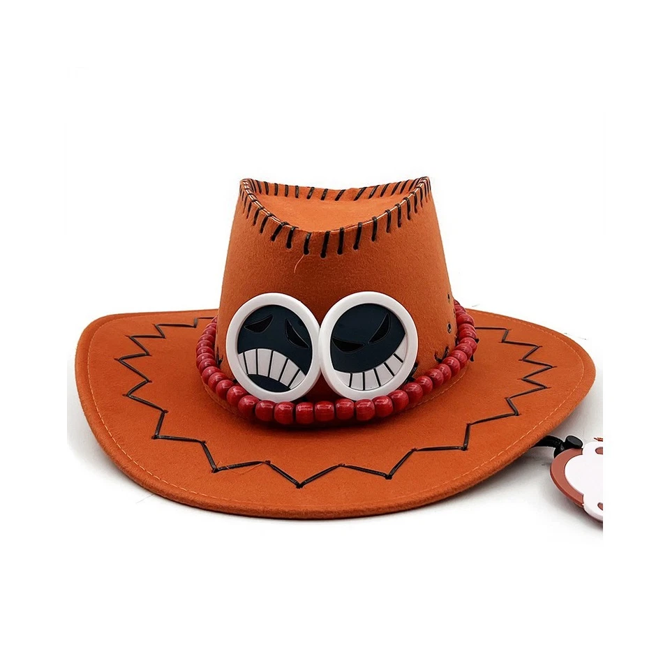 Chapéu de cowboy anime Portgas D. Ace com miçangas chapéu anime cosplay boné adereços macios masculino - Imagem 1 de 1