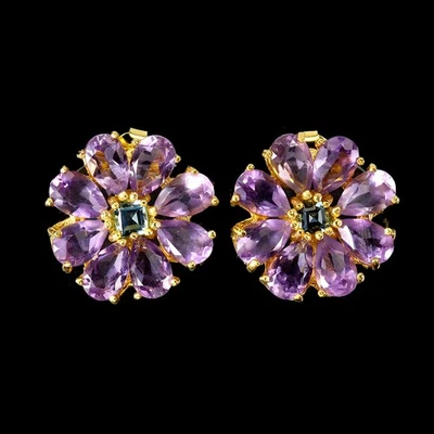 Pendientes de plata de ley 925 pera amatista topacio azul Londres joyas de piedras preciosas Foto 1 de 4