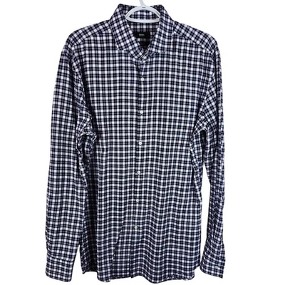 Camisa de vestir Boss by Hugo Boss calce ajustado fácil hierro azul blanco a cuadros para hombre 43/17 Foto 1 de 4