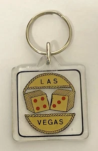 Vintage Las Vegas quadratischer Schlüsselanhänger klar Kunststoff mit Bild von Würfeln Hongkong - Bild 1 von 6