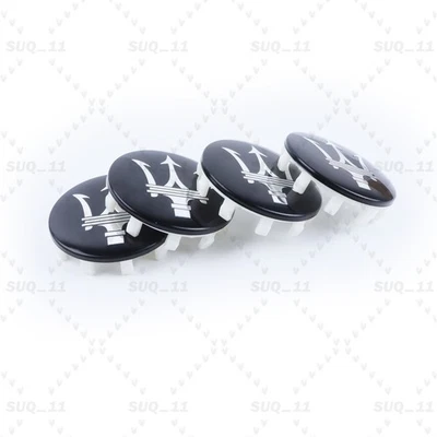 4PCS FOR MASERATI QP & GHIBLI GTS BLACK W/ CHROME WHEEL CENTER CAPS - Image 1 of 4