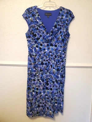 Vestido midi Connected Apparel azul púrpura funda lápiz fruncido elástico talla 10P Foto 1 de 4