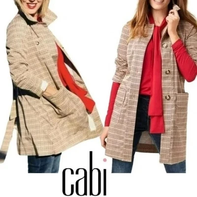 Trench coat xadrez CABI Sherlock Houndstooth tamanho M estilo #3734 novo sem etiquetas - Imagem 1 de 4