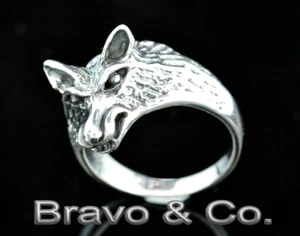 SIZE 10 Finely Made from Solid Sterling Silver Wolf head Mens Ring 1R-012 - Picture 1 of 9