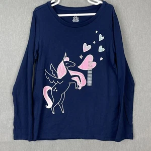 NEW Carter's Girls Unicorn Shirt Size 10 Navy Blue Long Sleeve Hearts 10A - Picture 1 of 12