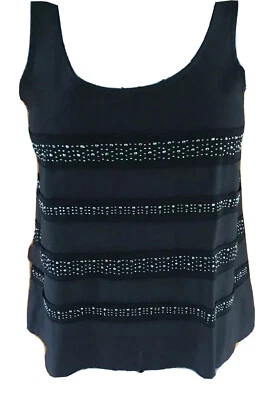 Rock & Republic Black Diamond Embellished Striped Sleeveless Pullover Tank Top - Image 1 of 4