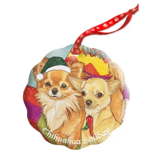 Chihuahua Porcelain  Christmas Tree Ornament Double-Sided - Picture 1 of 2