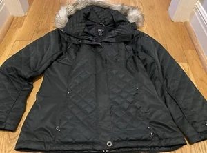 NILS Black Quilted Women's Zip Front Faux Fur Hooded Insulated Ski SZ 12 Coat - Picture 1 of 9