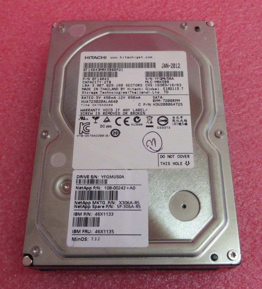 IBM NetApp 2TB 3.5" SATA 6GB/s 7.2k 64MB HDD Hard Drive X306A-R5 46X1135 - Image 1 of 3
