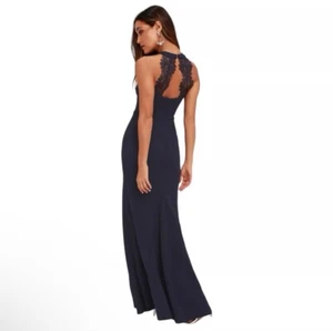 Lulus Joella Navy Blue Mermaid Sleeveless Halter Maxi Dress Lace Back Strap Sz M - Picture 1 of 11