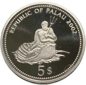 Silbermünze Republik Palau 5 $ 2002 farbig Marine Life Protection  - Bild 1 von 2