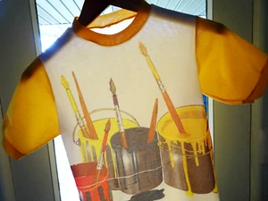 XS Vtg 70s Women's Artist Paint Cans Pop Art Distressed Single Stitch T-Shirt - Picture 1 of 14