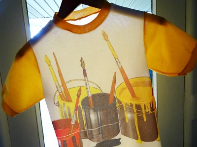 Camiseta XS De Colección Años 70 Para Mujer Artista Pintura Latas Arte Pop Envejecida Puntada Única Foto 1 de 4