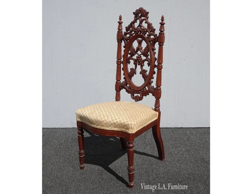 Antique French Country Victorian Style Tan Ornate Petite Accent Chair Cover