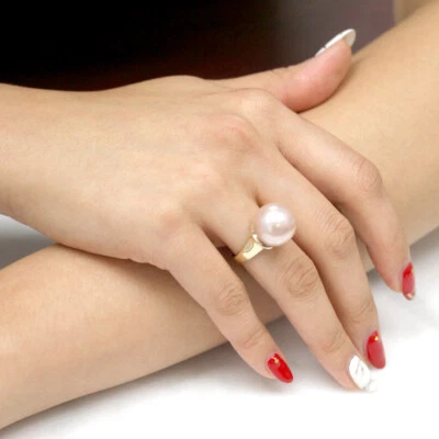 14K Gold Freshwater Cultured 14mm Pearl Kasumiga Kind Pink Semi Round Ring - Image 1 of 4