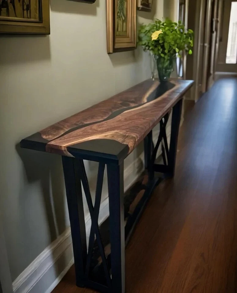 Epoxy River table Walnut Console Table - Custom Handmade Entryway Sofa Table Top - Image 1 of 4