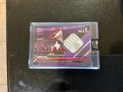 Game-used Base Relied/25Kyle Schwarber 2023 Topps Now* Card #1012 - IN HAND - Image 1 of 2