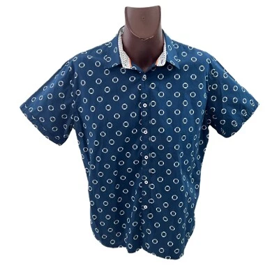 Camisa Michael Brandon Para Hombre XL Algodón Azul Marino Manga Corta Con Botones Usada en Excelente Condición 2 Foto 1 de 4