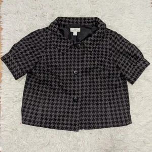 LOFT Houndstooth Short Sleeve Button Up Pea Coat Missus Size 4 - Picture 1 of 3