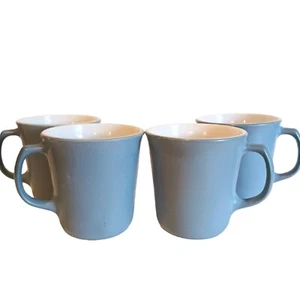 Vintage Pyrex Slate Blue Coffee Mug Cups Milk Glass 8oz D Handled 1970s Set Of 4 - Picture 1 of 16