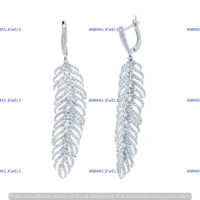 4CT Round Cut Lab Created Feather Dangle Drop Earrings Real 925 Sterling Silver - Image 1 of 3