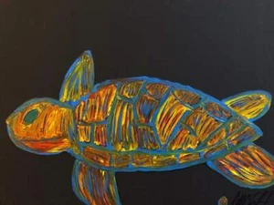 Finger Painted Abstract Painting Colorful Sea Turtle Matt Kinnaman MKinnamanArt - Picture 1 of 1