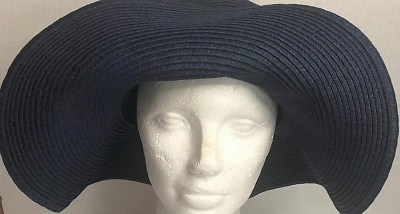 Ellen Tracy Hat with Multi-colored Ribbon Navy Blue Women's One Size - Image 1 of 4