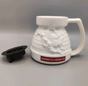 Joffrey's Coffee Co Vintage Mug Big Cup With Lid Ceramic Travel Globe RARE - Picture 1 of 12