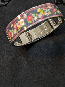 Vintage Signiertes Vera Bradley Armband schwarz/rosa Blumenmuster auf Silber 1/2" breit  - Bild 1 von 5
