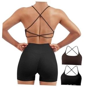 Women 2 Piece Open Back Sports Bra Pack Medium #1 Pack (Dark Brown & Black) - Picture 1 of 6