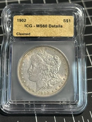 1902 Morgan Dollar $1 ICG MS60 Details Cleaned - Image 1 of 2