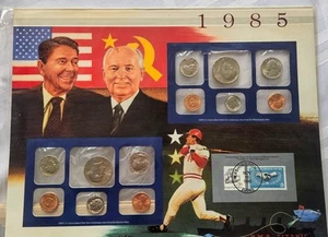 1985 P,D 10 coin U. S. BU Postal Commemorative Society Coin and stamp Mint Set - Picture 1 of 24