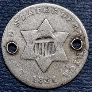 1851 Three Cent Piece 3c Silver Trime Better Grade Details #93490 - Picture 1 of 2