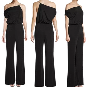 Misha NWT Emer Blouson Jersey Jumpsuit Black Size 4 Stretchy Off-Shoulder Slinky - Picture 1 of 10