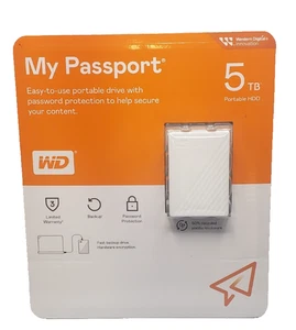 My Passport 5TB Portable Hard Drive White *New - Afbeelding 1 van 3