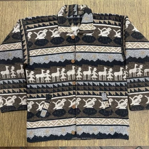 Vintage Alpaca Blanket Jacket Peru Bolivia Folk Llama Motif Wool Coat Men’s L - Picture 1 of 12
