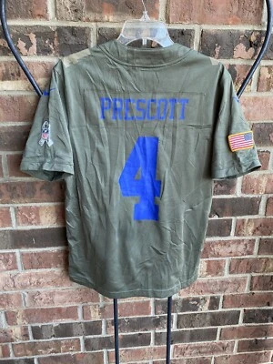 NFL Dallas Cowboys Dak Prescott 4 Nike Salute to Service Camiseta Verde Juvenil L Foto 1 de 4